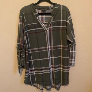 Split Sleeve Plaid Tunic Blouse